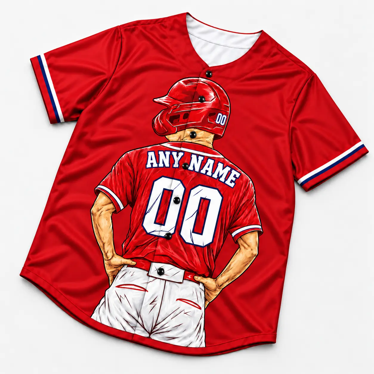 Custom Baseball Jersey Philadelphia Red and Royal Blue Player Design view 4