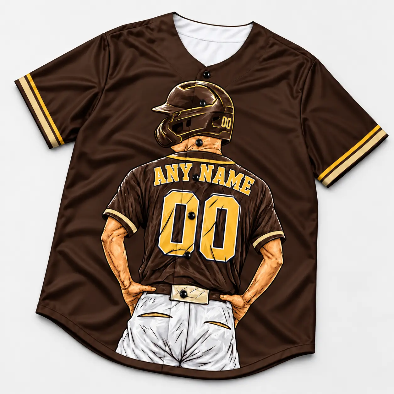 Custom Baseball Jersey San Diego Brown and Gold Player Design view 2