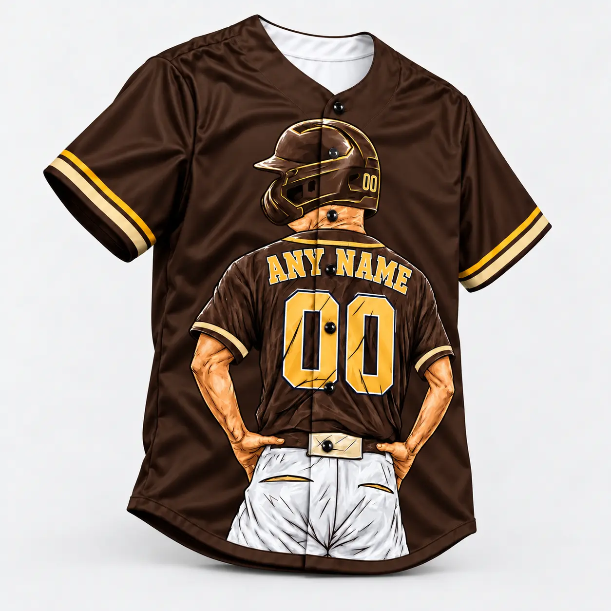 Custom Baseball Jersey San Diego Brown and Gold Player Design view 3
