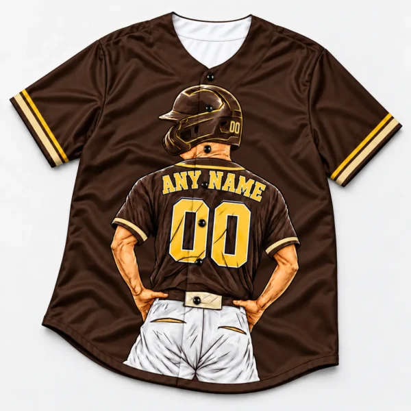 Custom Baseball Jersey San Diego Brown and Gold Player Design front