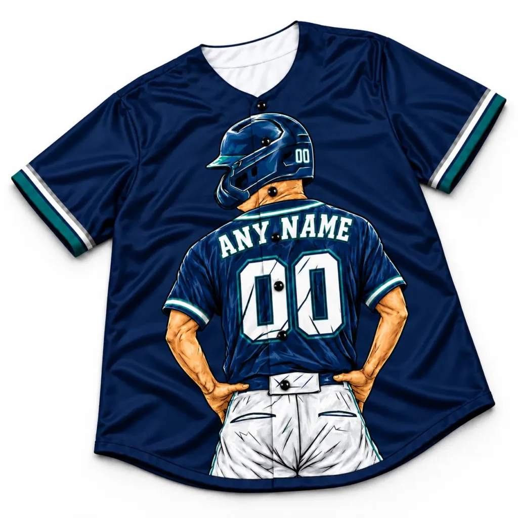 Seattle Navy and Teal Player Design Custom Baseball Jersey with Name and Number
