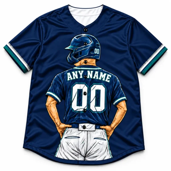 Custom Baseball Jersey Seattle Navy and Teal Player Design front