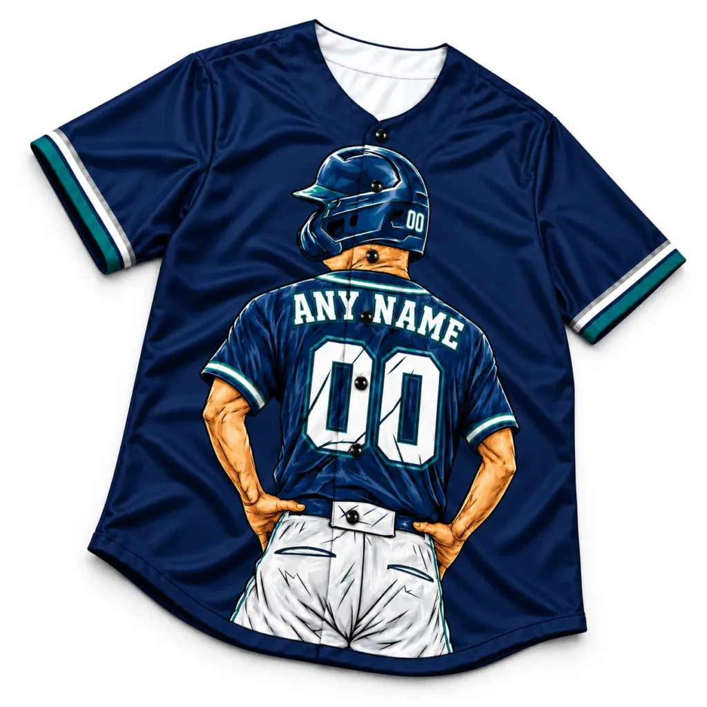 Seattle Navy and Teal Player Design Custom Baseball Jersey with Name and Number