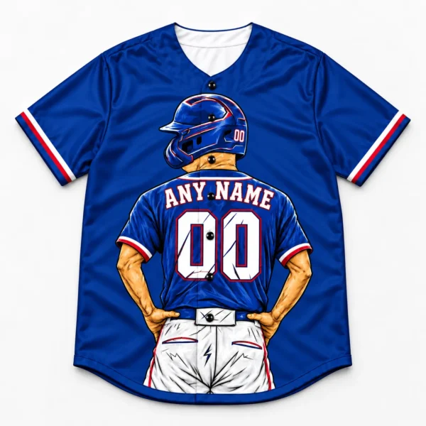 Custom Baseball Jersey Texas Royal Blue and Red Player Design front