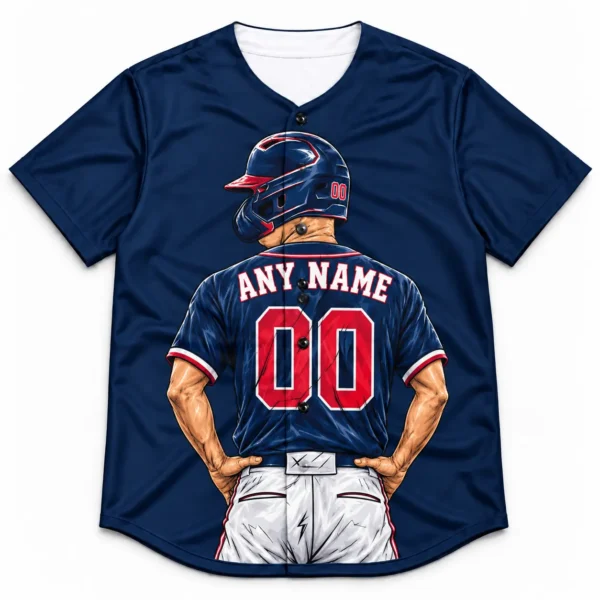 Custom Baseball Jersey Boston Navy and Red Player Design front