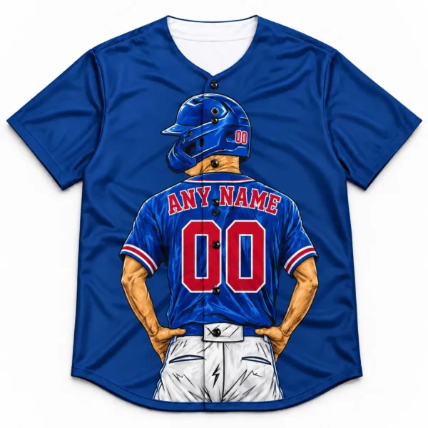 Custom Baseball Jersey Chicago Royal Blue and Red Player Design front