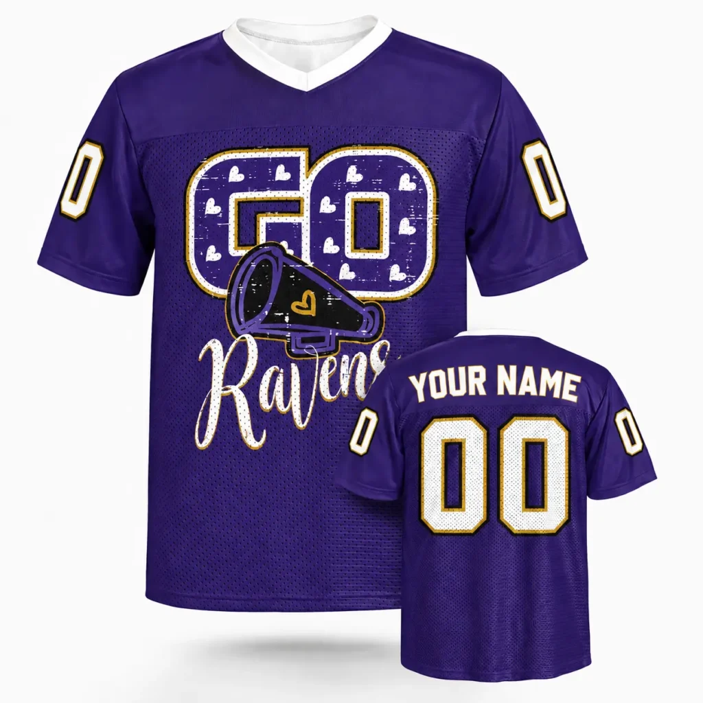 Go Baltimore Cheer Custom Football Jersey with Name and Number