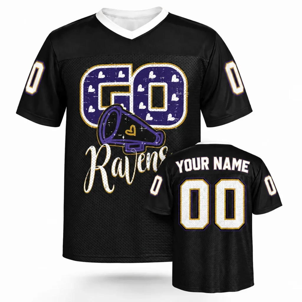 Go Baltimore Cheer Custom Football Jersey with Name and Number