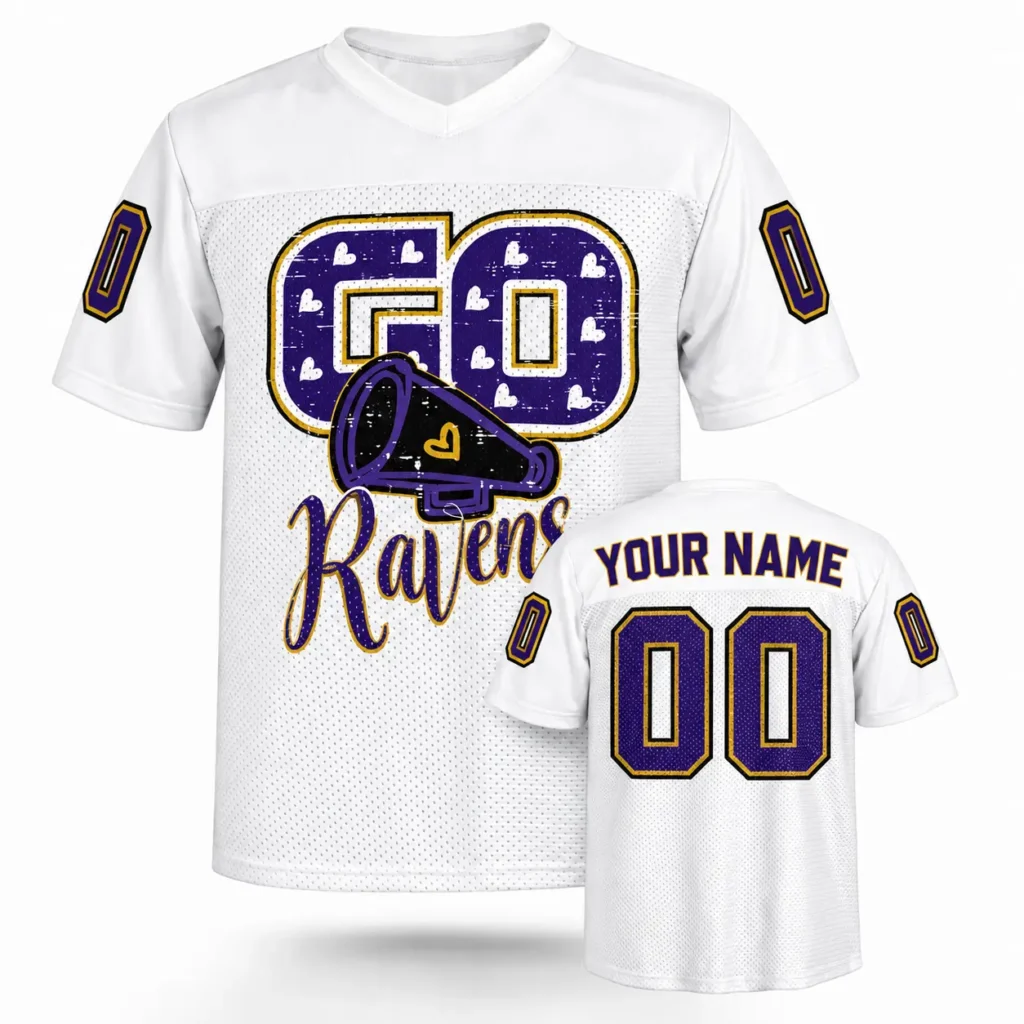 Go Baltimore Cheer Custom Football Jersey with Name and Number