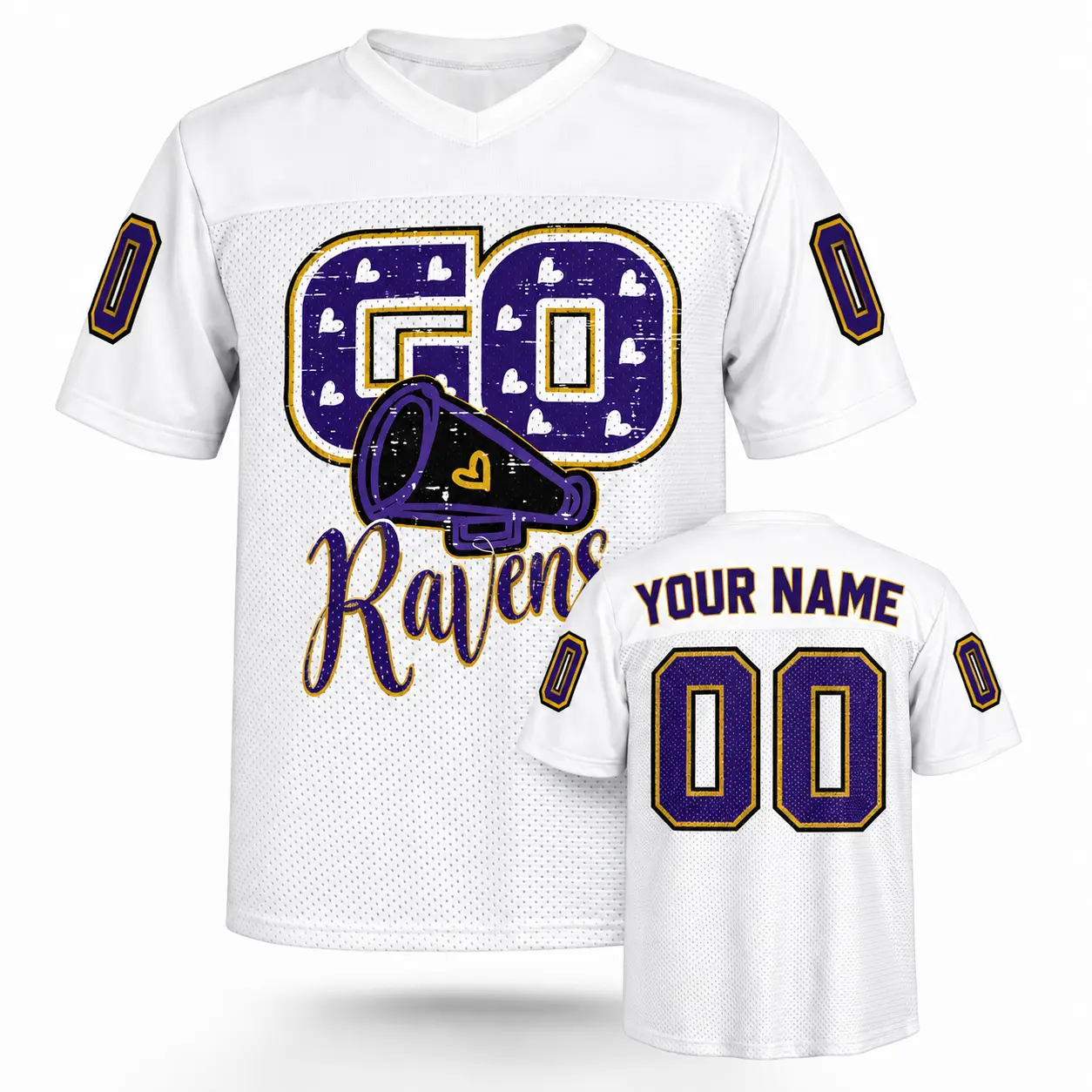 Custom Football Jersey Baltimore Go Cheer White personalized name and number