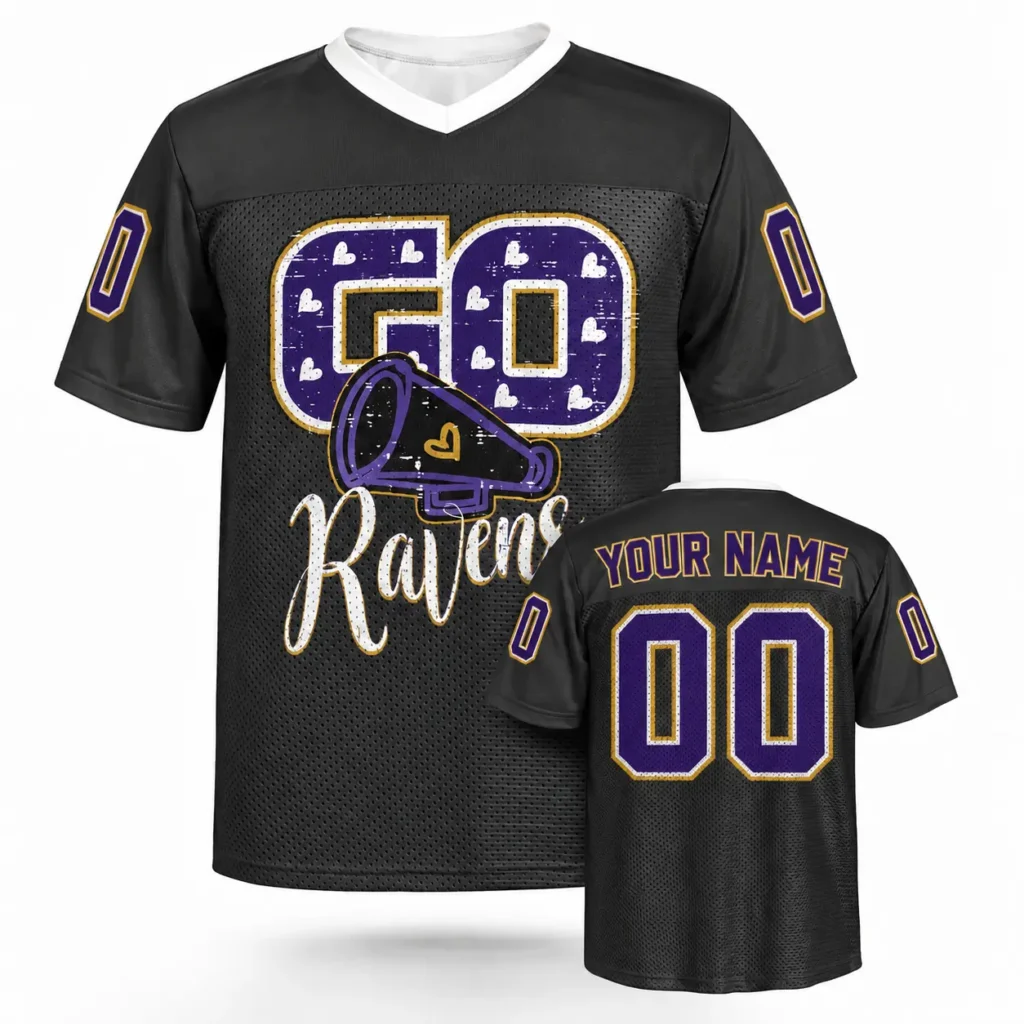Go Baltimore Cheer Custom Football Jersey with Name and Number