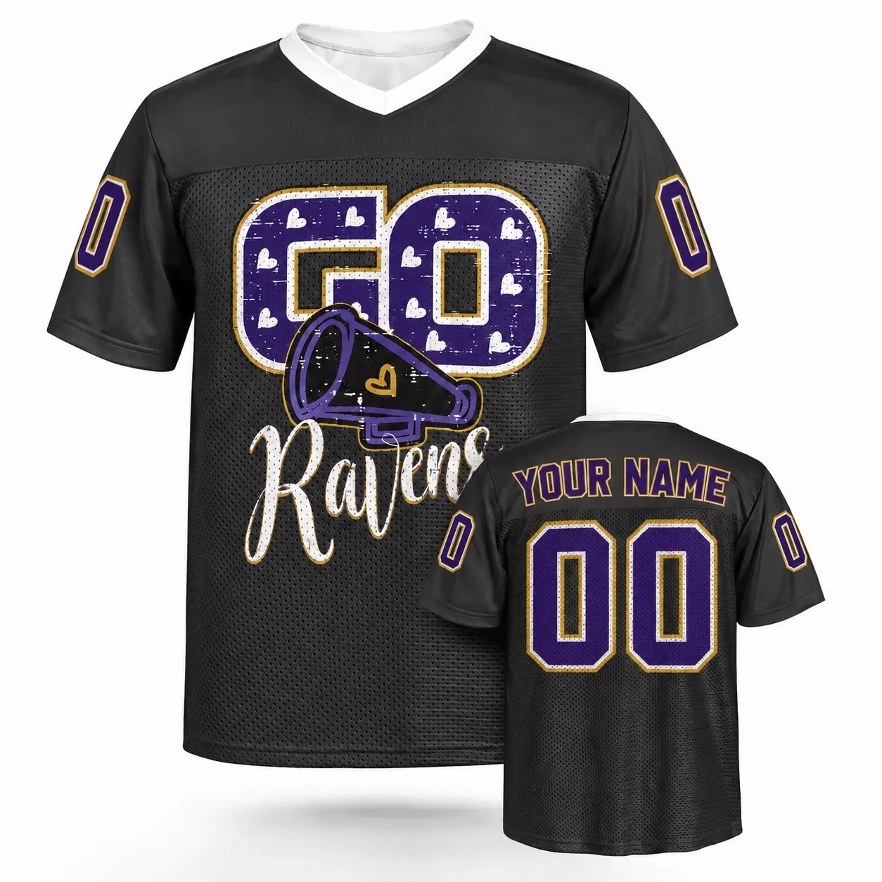 Custom Football Jersey Baltimore Go Cheer Black Purple personalized name and number