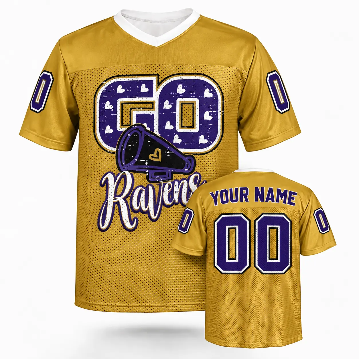 Custom Football Jersey Baltimore Go Cheer Gold personalized name and number