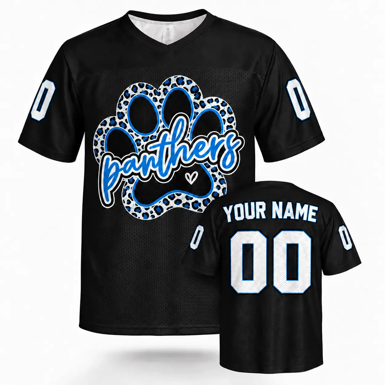 Custom Football Jersey Carolina Leopard Paw Black personalized name and number