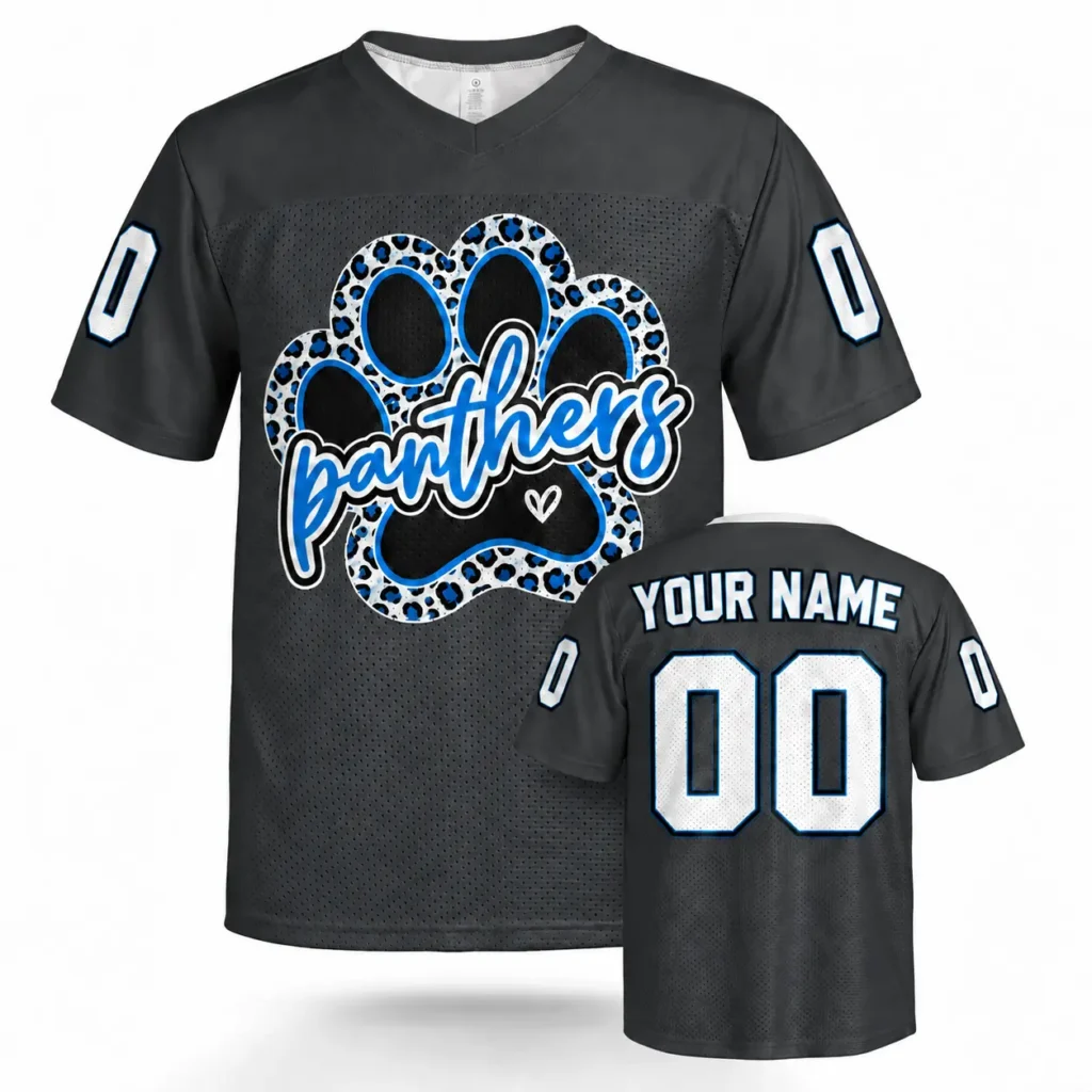 Carolina Leopard Paw Custom Football Jersey with Name and Number