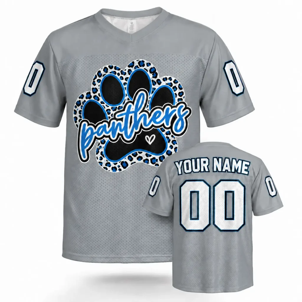 Carolina Leopard Paw Custom Football Jersey with Name and Number