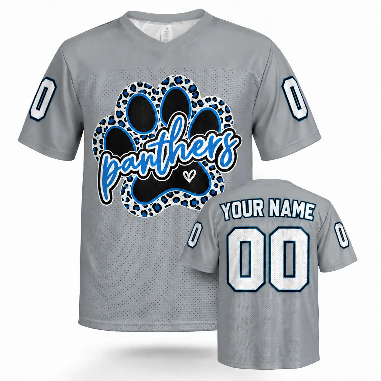 Custom Football Jersey Carolina Leopard Paw Gray personalized name and number
