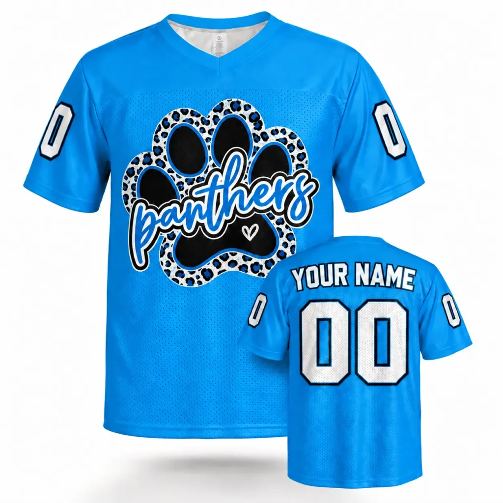 Carolina Leopard Paw Custom Football Jersey with Name and Number