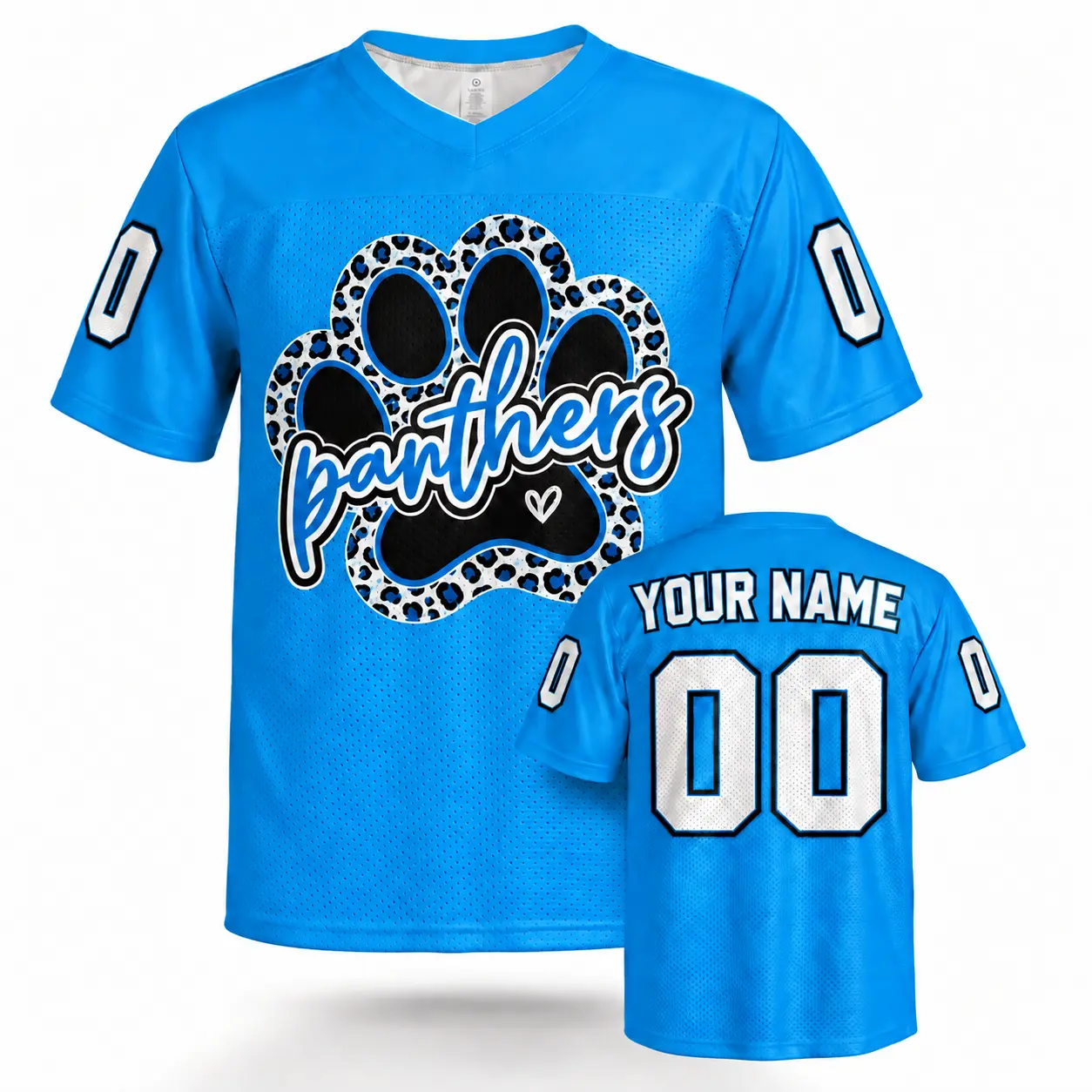 Custom Football Jersey Carolina Leopard Paw Blue personalized name and number