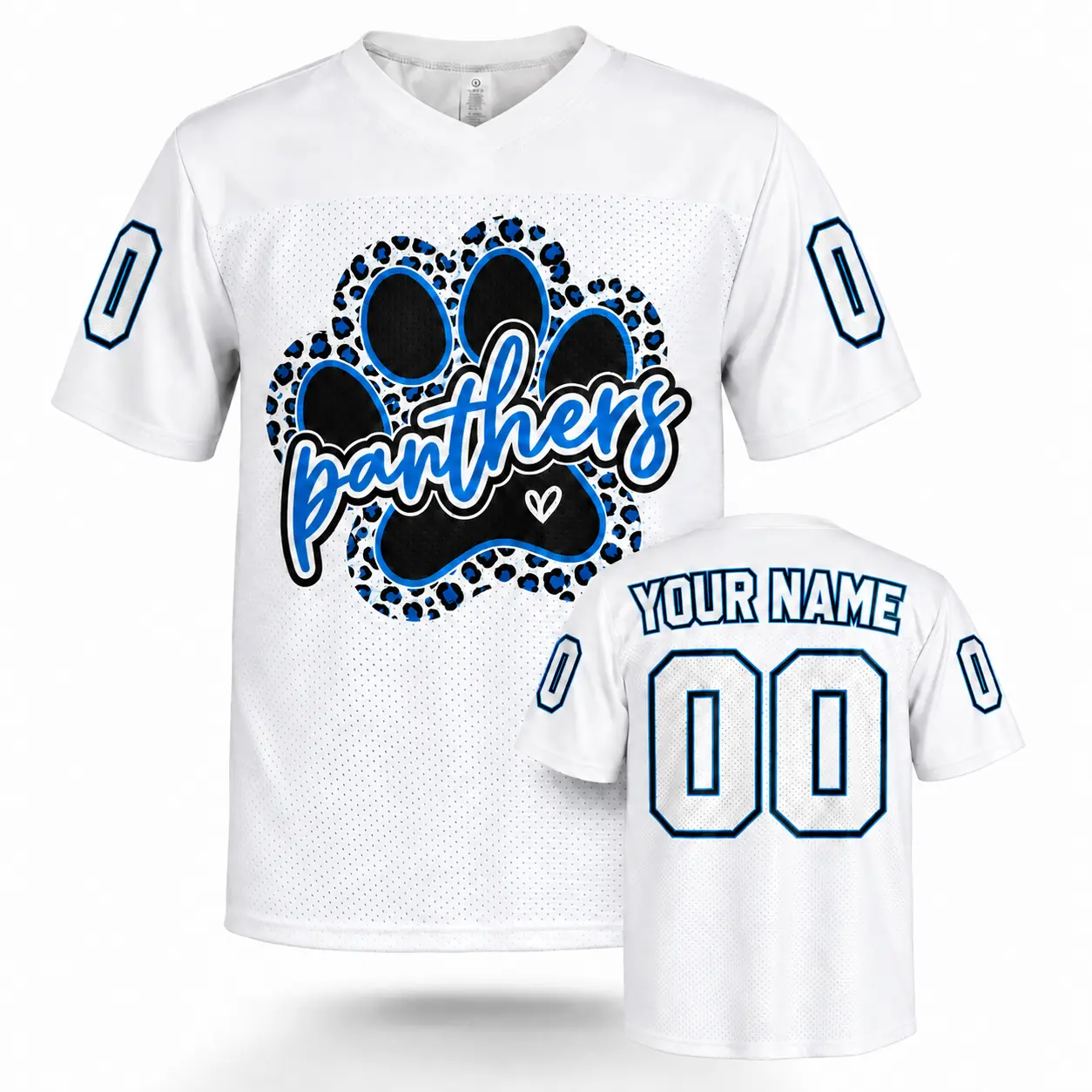 Custom Football Jersey Carolina Leopard Paw White personalized name and number