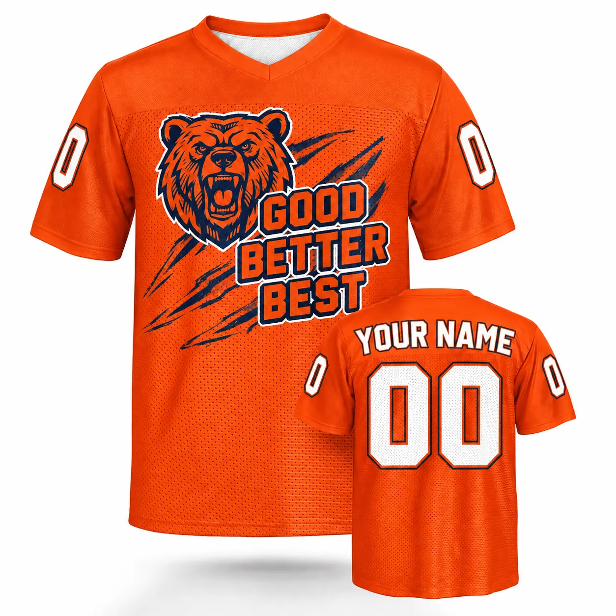 Custom Football Jersey Chicago Bear Good Better Best Orange personalized name and number
