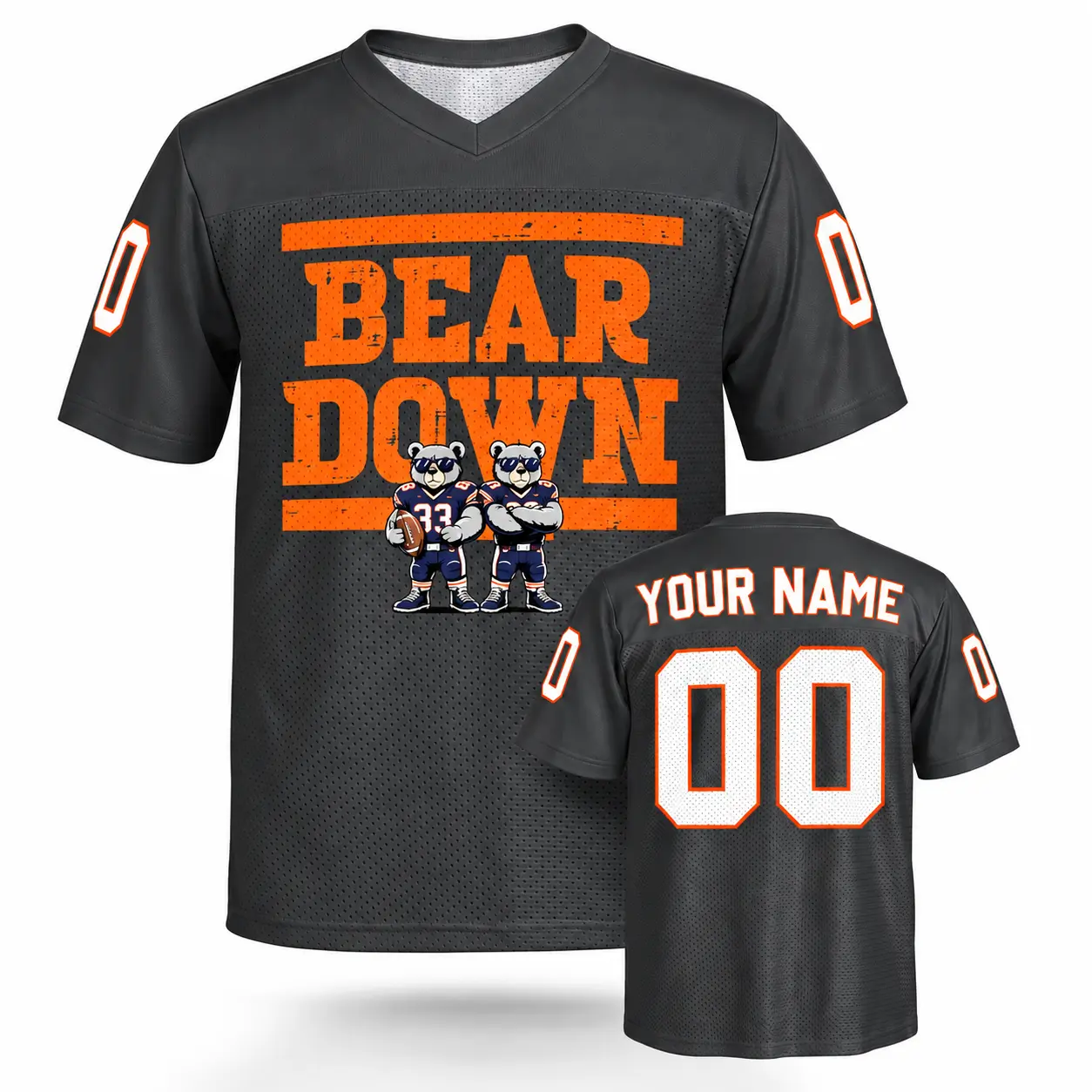 Custom Football Jersey Chicago Bear Down Charcoal personalized name and number