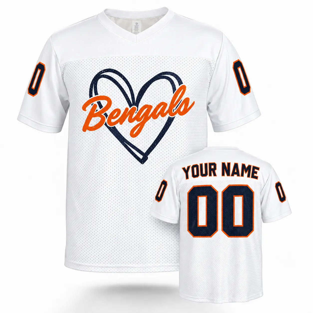 Custom Football Jersey Cincinnati Heart White personalized name and number