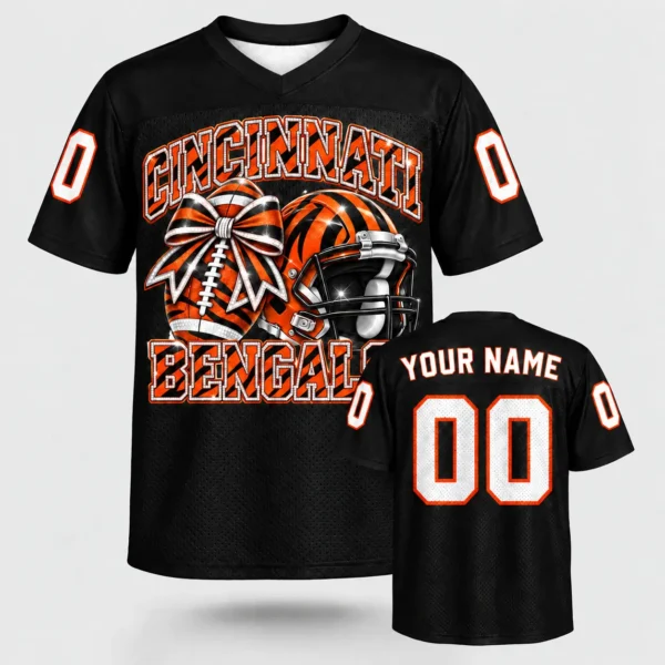 Custom Football Jersey Cincinnati Tiger Stripe Bow Black personalized name and number