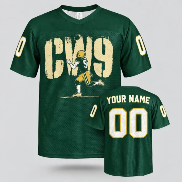 Custom Football Jersey CW9 Green Bay Dark Green personalized name and number
