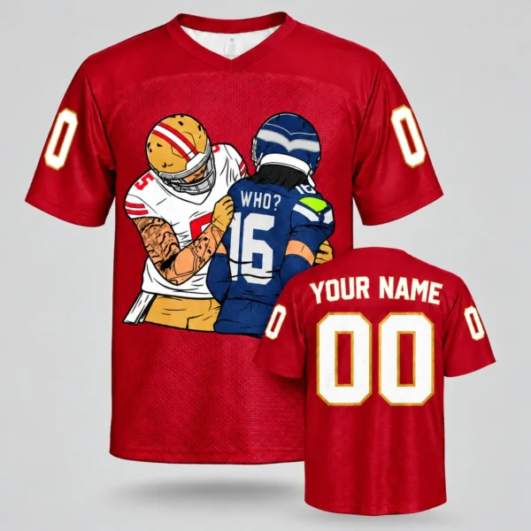 Who Seattle vs San Francisco rivalry custom football jersey Red with name and number