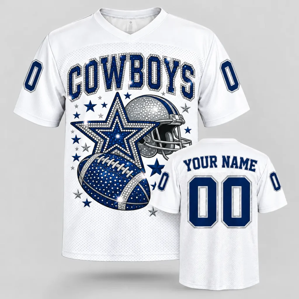 Dallas Star Sparkle Custom Football Jersey with Name and Number