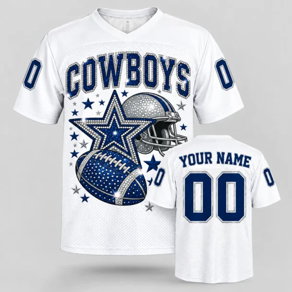 Dallas star sparkle custom football jersey White with name and number