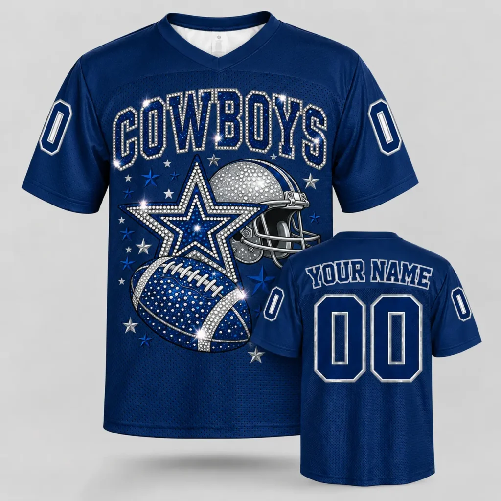 Dallas Star Sparkle Custom Football Jersey with Name and Number
