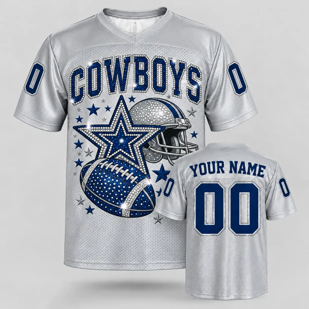 Dallas Star Sparkle Custom Football Jersey with Name and Number