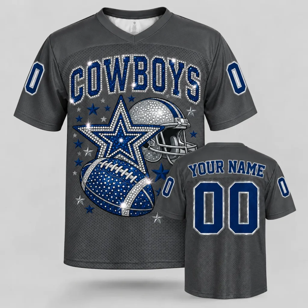 Dallas Star Sparkle Custom Football Jersey with Name and Number