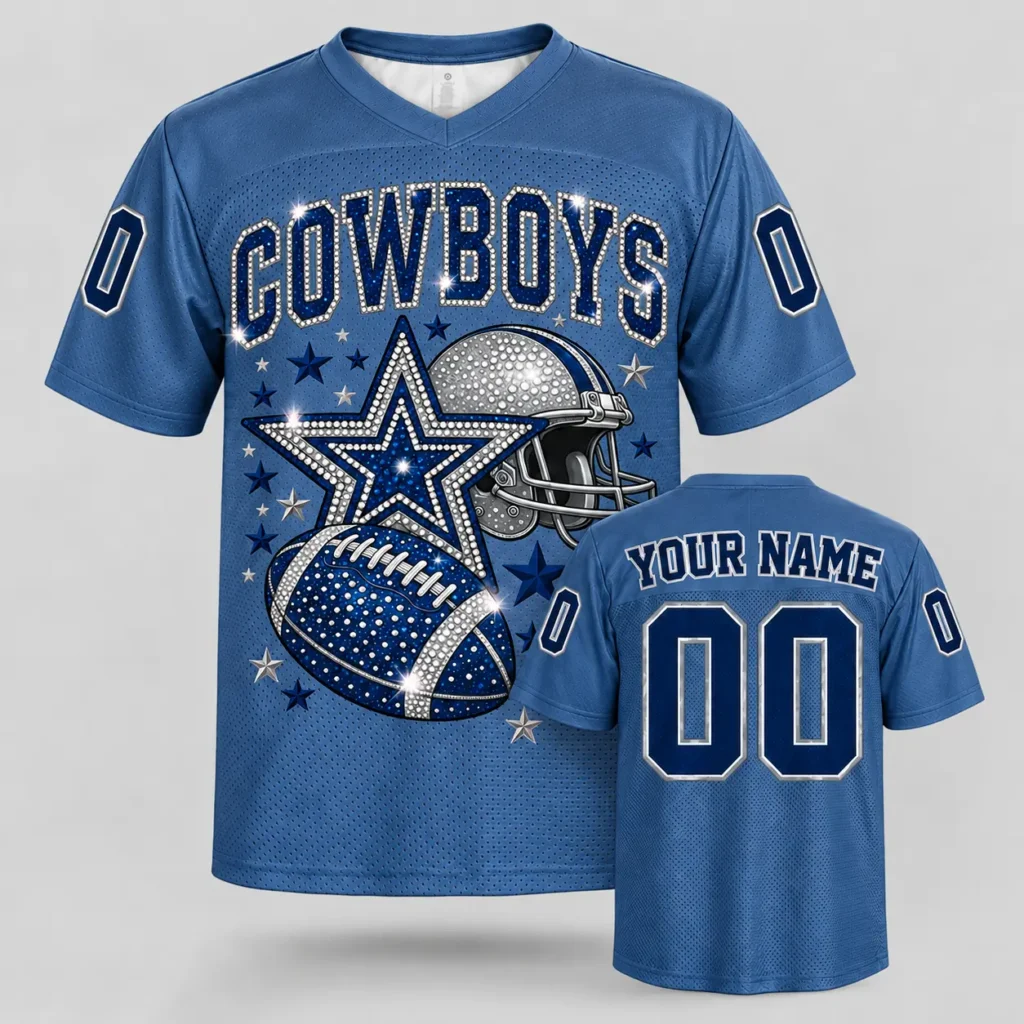 Dallas Star Sparkle Custom Football Jersey with Name and Number