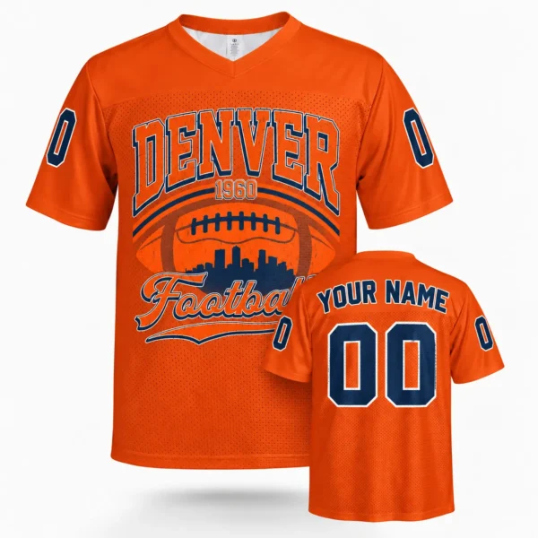 denver 1960 football skyline custom football jersey Orange with name and number