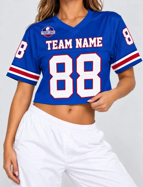 Custom Women's Crop Football Jersey Buffalo Colors
