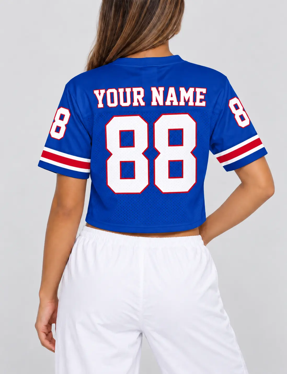 Buffalo Colors Custom Women's Crop Football Jersey with Name and Number - Image 4