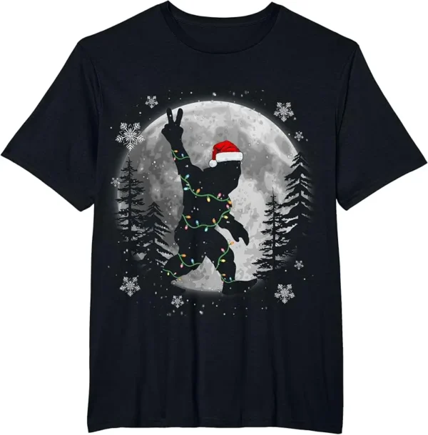Bigfoot Santa Claus Christmas Lights Funny Xmas Sasquatch T-Shirt