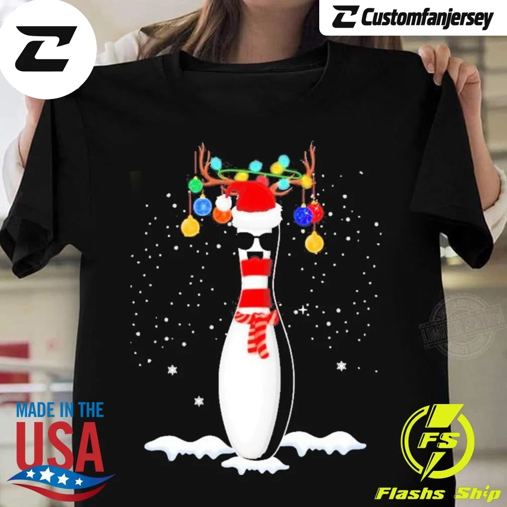 Bowling Christmas Santa Hat Xmas T-Shirt - black Christmas shirt