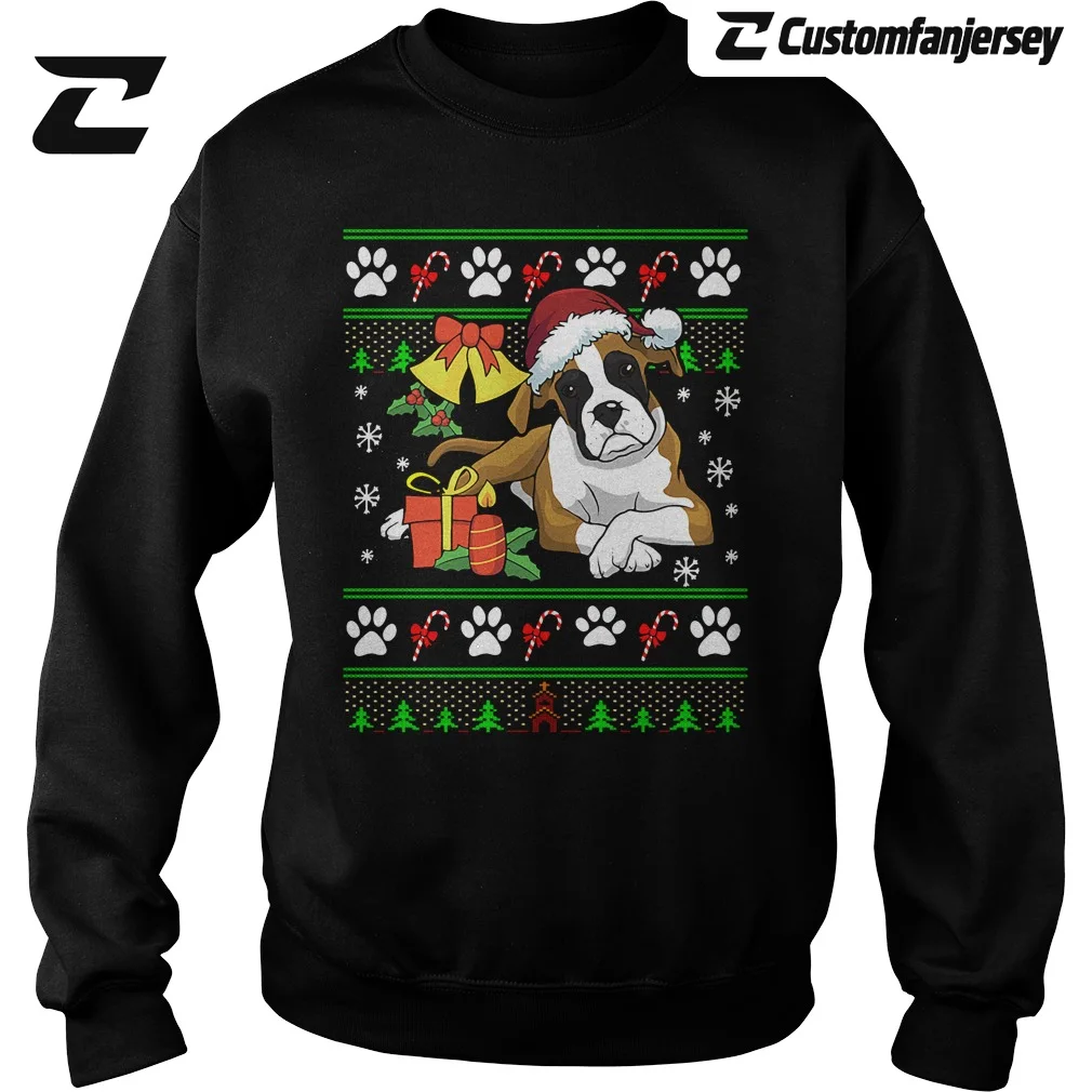 Boxer Dog Ugly Christmas Sweater Xmas Dog Gift Sweatshirt - black Christmas sweatshirt