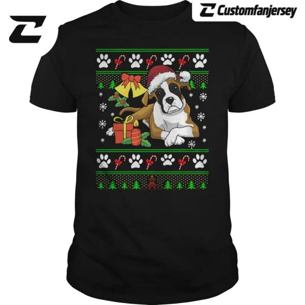 Boxer Dog Ugly Christmas Sweater Xmas Dog Gift T-Shirt - black Christmas shirt