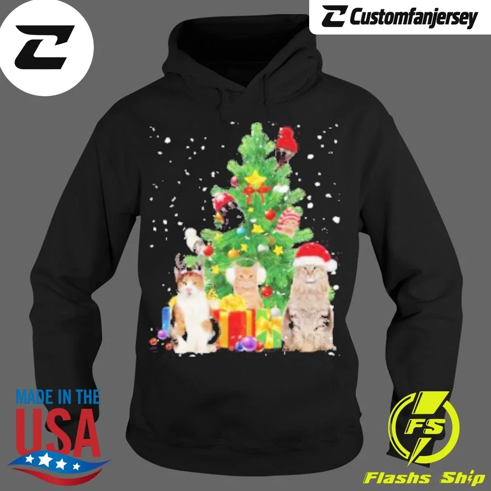 Cat Christmas Tree Circle Hoodie - black Christmas hoodie