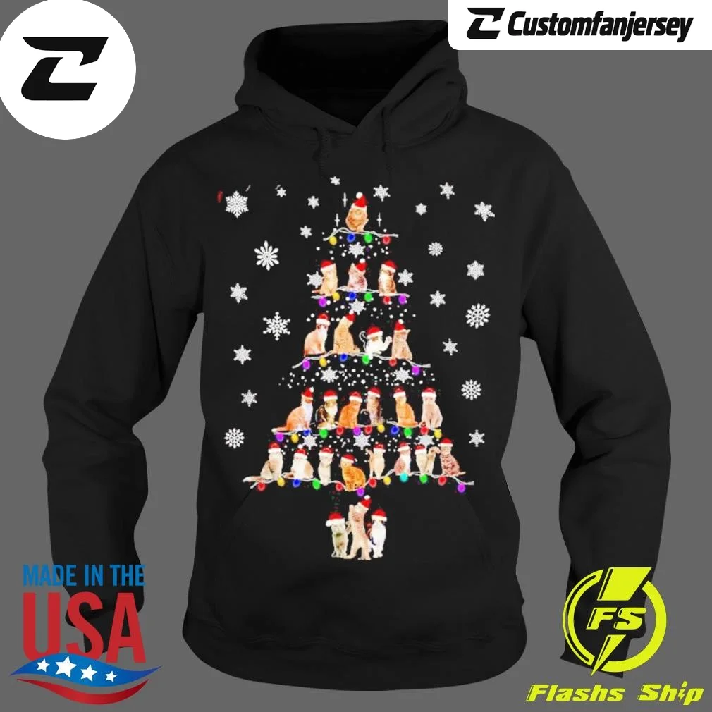 Cats Christmas Lights Tree Hoodie - black Christmas hoodie