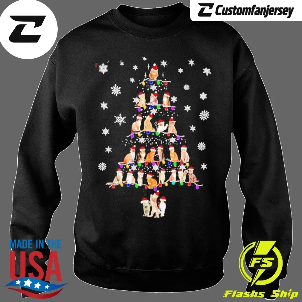 Cats Christmas Lights Tree Sweatshirt - black Christmas sweatshirt