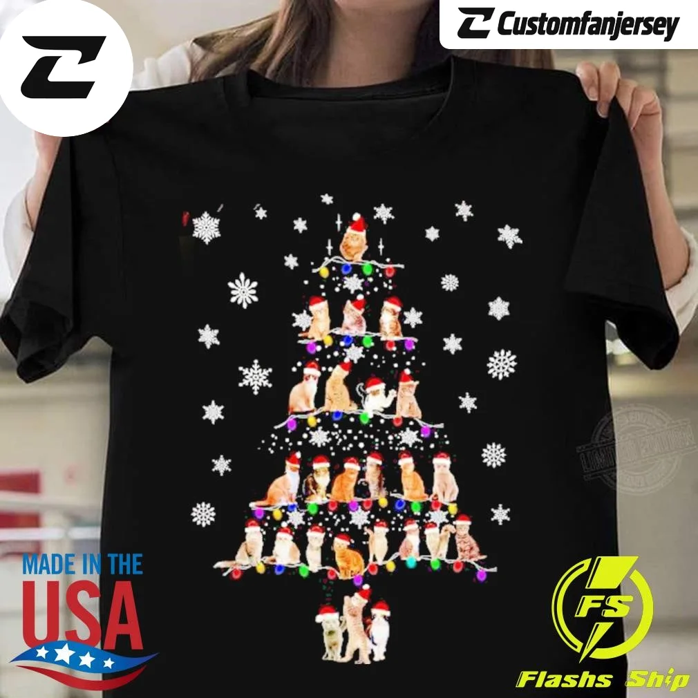 Cats Christmas Lights Tree T-Shirt - black Christmas shirt