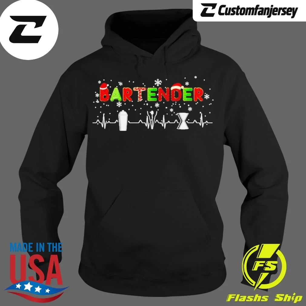 Christmas Bartender Heartbeat Hoodie - black Christmas hoodie
