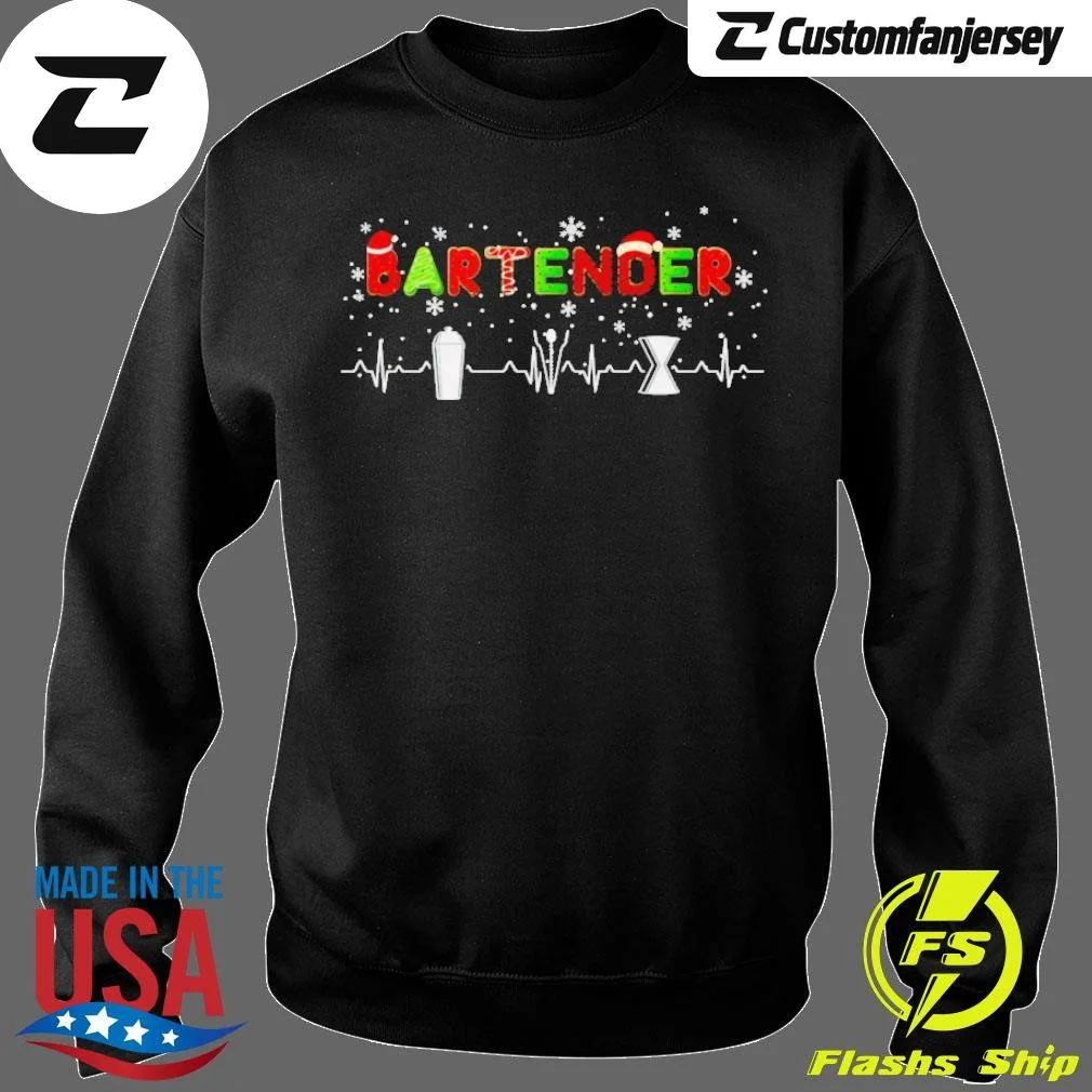 Christmas Bartender Heartbeat Sweatshirt - black Christmas sweatshirt