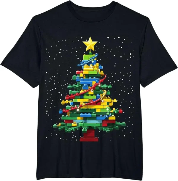 Christmas Tree Block Brick Building Xmas Master Builder Kids T-Shirt